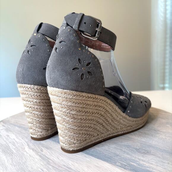 Coach Kelsi Wedge Espadrille Heathered Gray Suede Studded Sandals US Size 9.5 - Picture 7 of 12